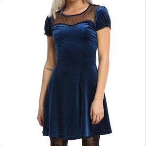 Hot Topic Blue Velvet Swiss Dot Yoke Dress
